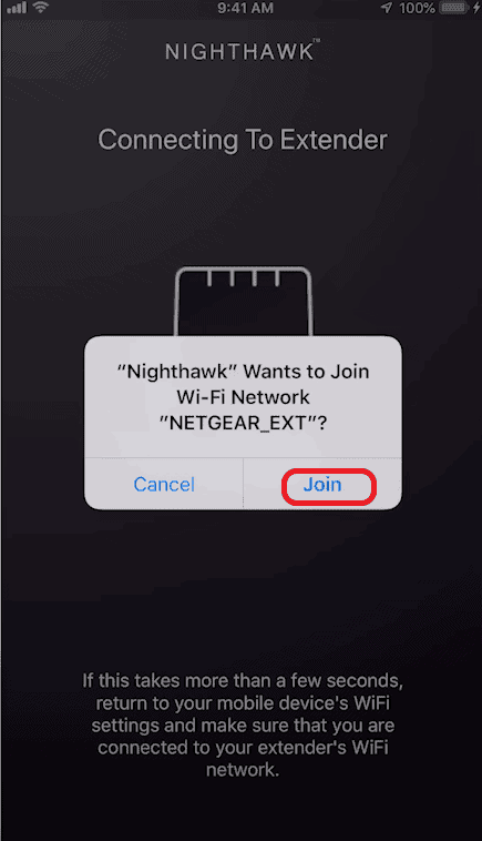 Connect your mobile to the extender by clicking on Join