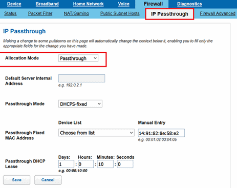 From allocation drop-down menu, select Passthrough.