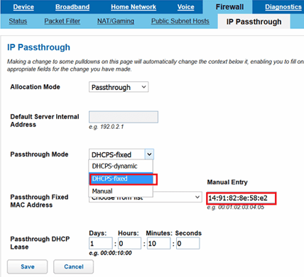 Select the DHCPS-fixed option