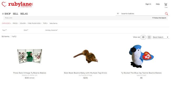 ruby lane sell Beanie Babies