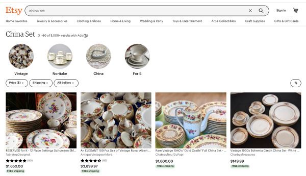 Etsy selling used china