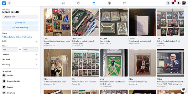 Facebook Marketplace football cards