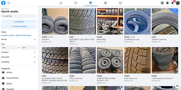 Facebook Marketplace sell used tires