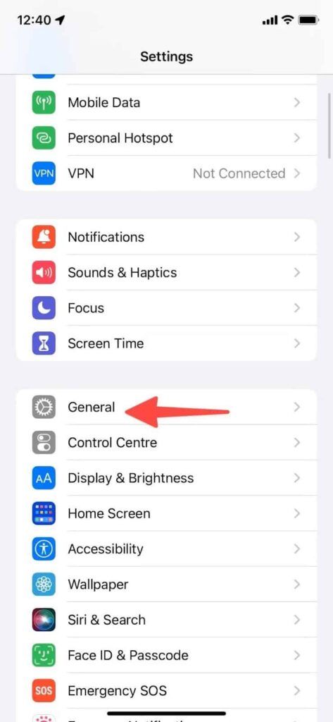 Select the General option