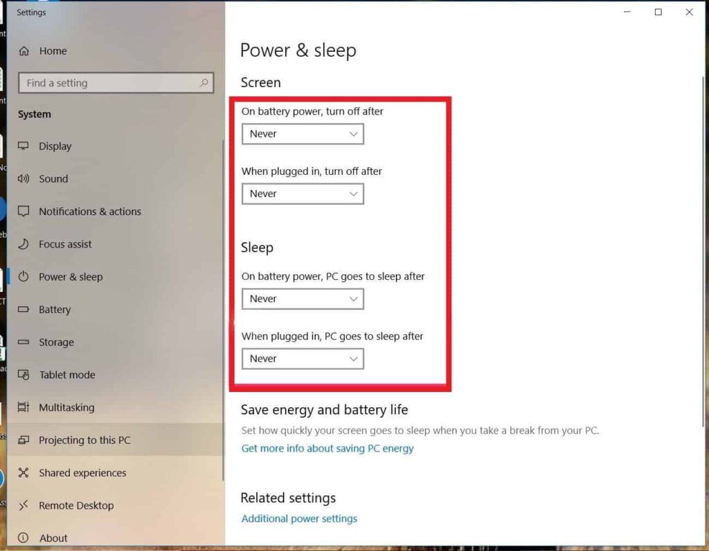 Change all the options to never