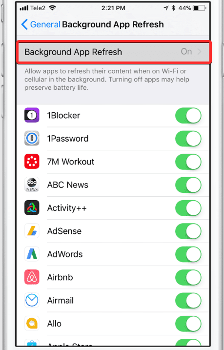 Click on Background App Refresh