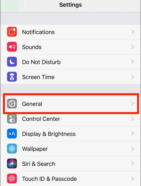 Click on General option