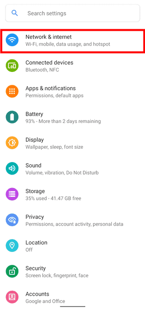 Click on Network and Internet