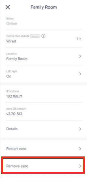Click on Remove Eero option