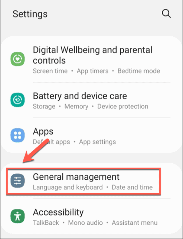 Tap on General Management option