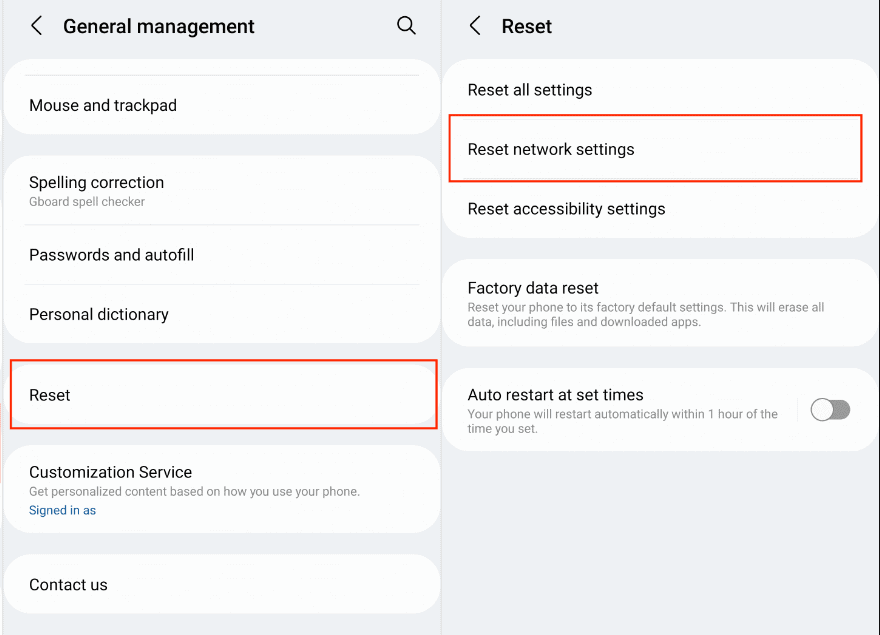 Tap on Reset network settings