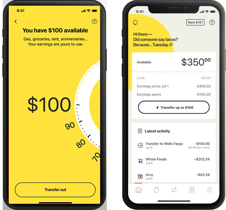 screenshot of the EarnIn app